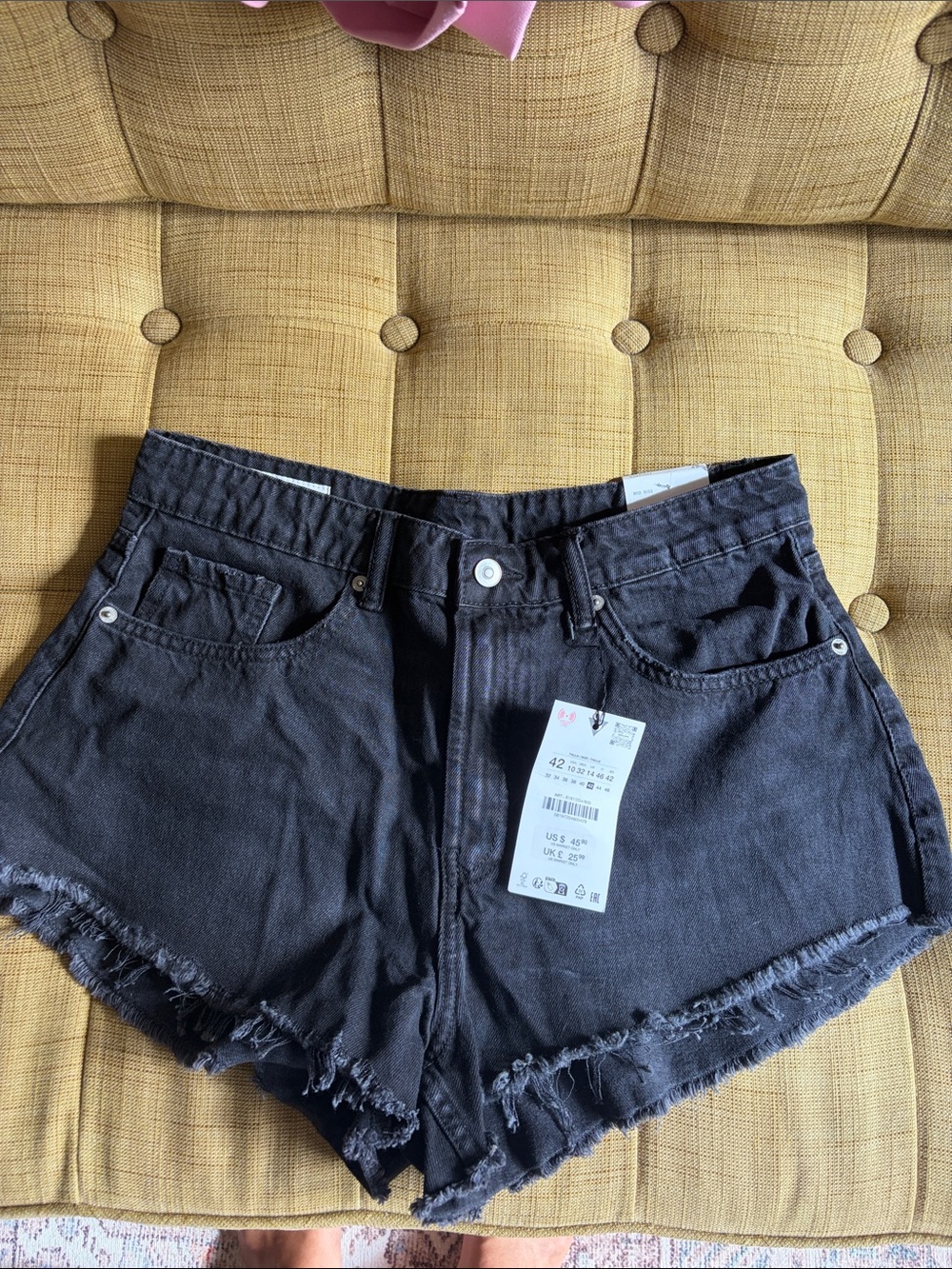 Zara Black Frayed Hem Women's Denim Shorts